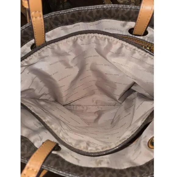 Michael Kors Jet Set MK Logo Brown Signature Tote - Picture 5 of 6